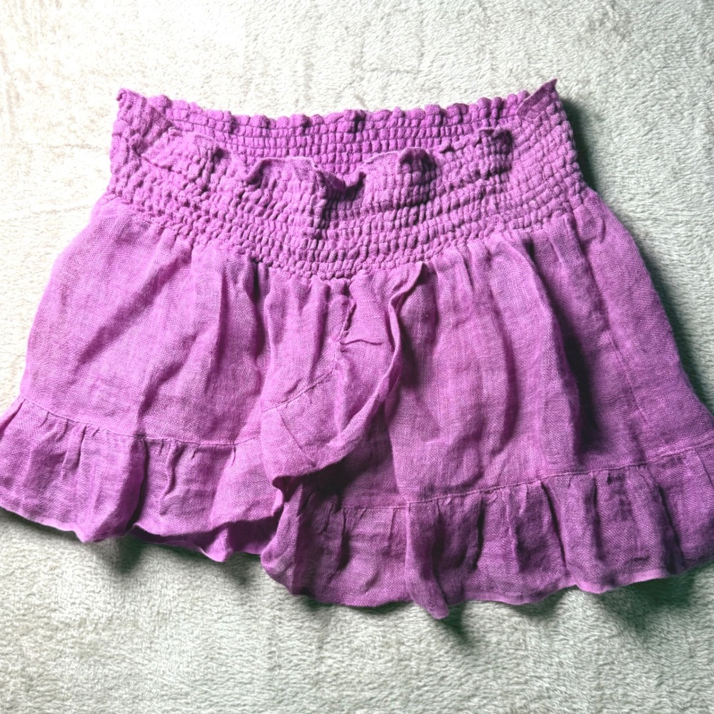 Vanita Rosa Paris St Barth  Linen Smocked Ruffle Mini Skirt Luxury‎ Parisian